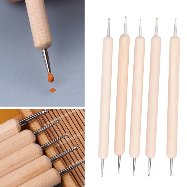 5 stk. Sporingspenn DIY Lag Selv Trehåndtak Rustfritt Stål Dobbelthodet Kuleformet Pregingspenn for Kunstprosjekter
