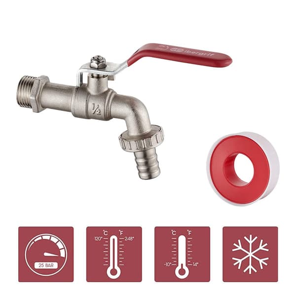 1/2\" frostsikker hagekran, SS/messing, -10°C til 120°C