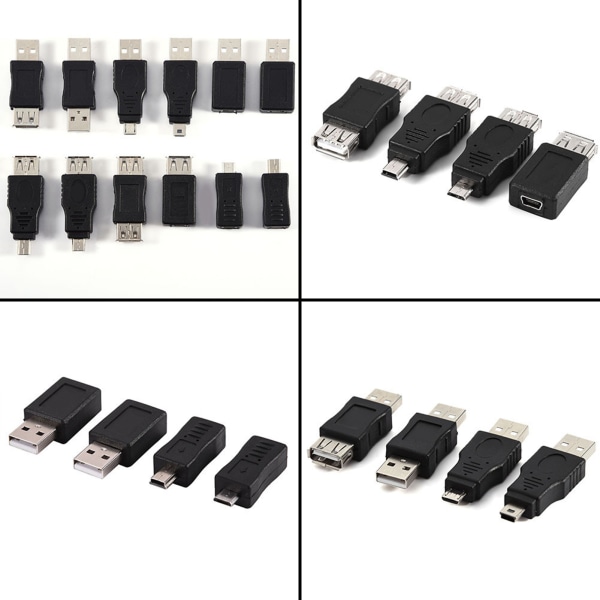 Pakke med 12 stk. Flere USB2.0-adaptere Mikro/Mini hann-kvinne-omformere-kontakter