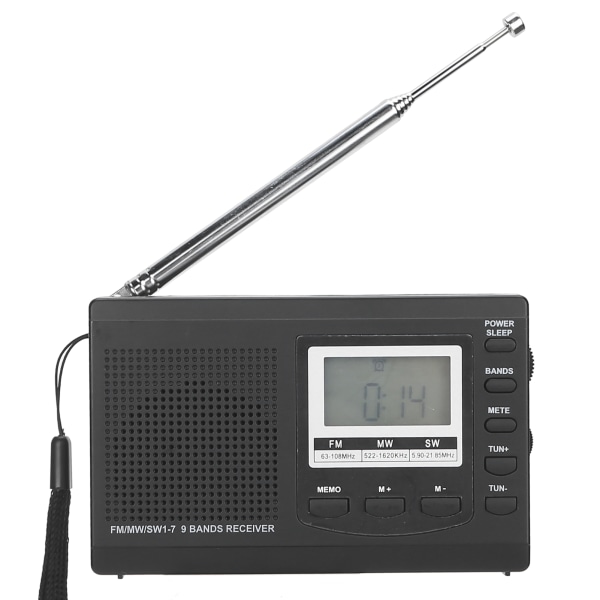 HRD-310 Bærbar Radio Mini Stereo FM/MW/SW-mottaker med digital klokke 3,5 mm øretelefon