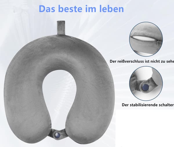 Resekudde Memory Foam Nackkudde för Resestöd Kudde Lyxig Kompakt Lättvikt Snabbpack för Camping Sovande Vilokudde (Grå)