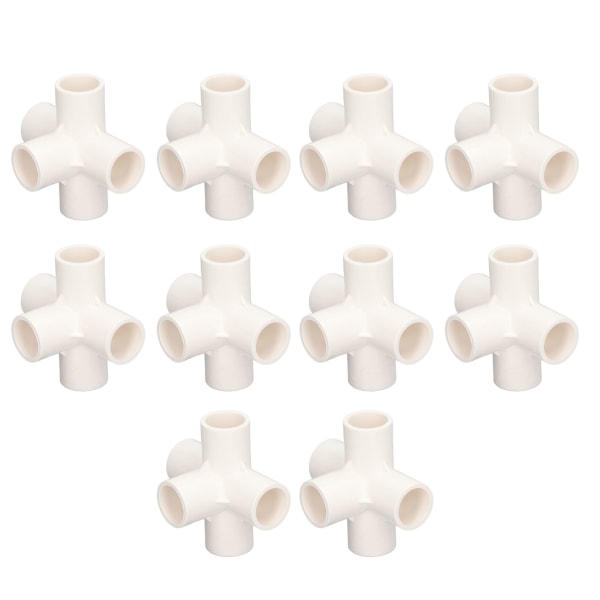 10 stk PVC-rørkobling 20mm 5-veis rett vinkel 3-dimensjonal albue rørkontakt for møbler hvit