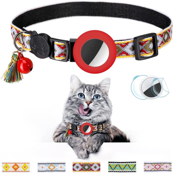 Kissan kaulapanta (S, punainen), kissan panta, jossa Bell AirTag -kissan kaulus, vedenpitävä AirTag turvasolki, kuristumisen estävä kissan kaulus, henkilökohtainen kissan panta