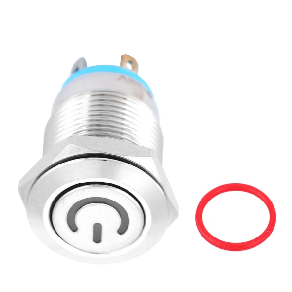 12 mm metalltrykkknappbryter med strømikon Blå LED-lys Selvtilbakestilling 1 normalt åpen bryter (5V) - 1 stk.