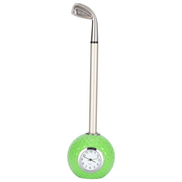 Grøn Golf Club Pen Legering Desktop Golfbold Pen Stand Holder Skrivebord Ornament Gaver med ur