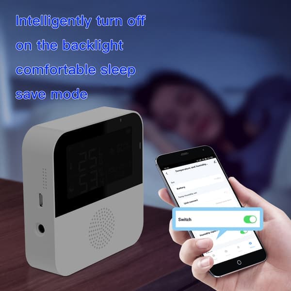 WiFi temperatur- och luftfuktighetsmätare, trådlös digital termometerhygrometer med LCD-display, summerlarm och appvarning, smart