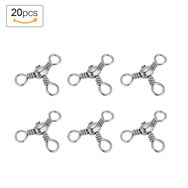 20 stk. Holdbare Fleksible Trevejs Rullesvirvler Triple Swivel Fiskekonnektorer (3#)