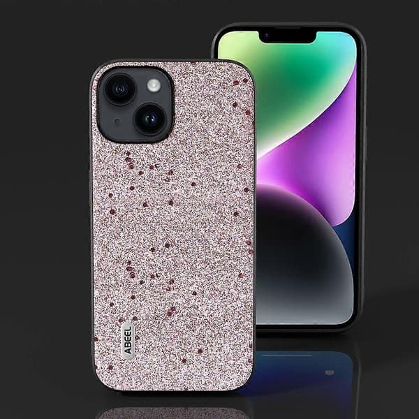 För iPhone 14 Mobilskal PU Läderbelagd TPU Glitteryta Skyddande Skal