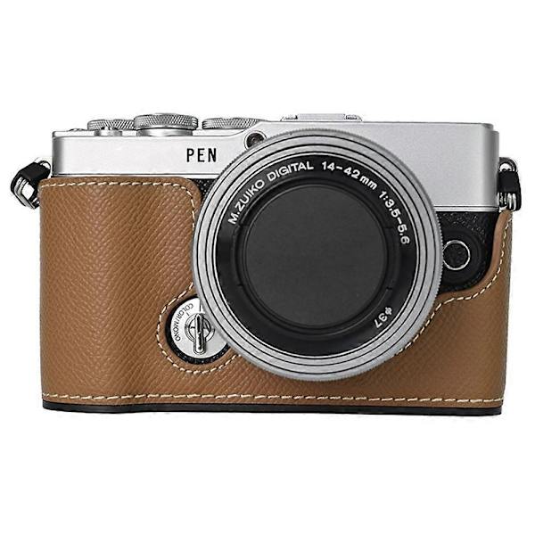 q4S Camera Case for Olympus PEN E-P7 Textured Leather Bottom Case g5V Easy Battery Replacement - Khaki