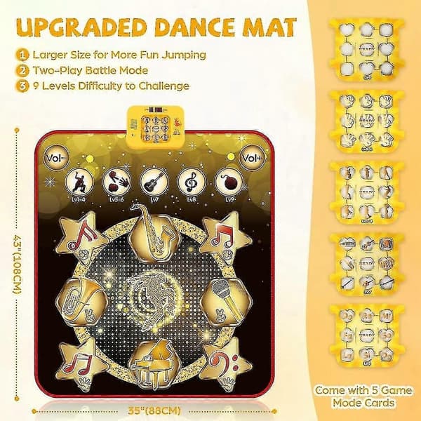 Dansematte, Danselekegave for 3-12 år gamle barn jenter gutter, Dansematte med trådløs Bluetooth, 9 utfordrende spillmoduser