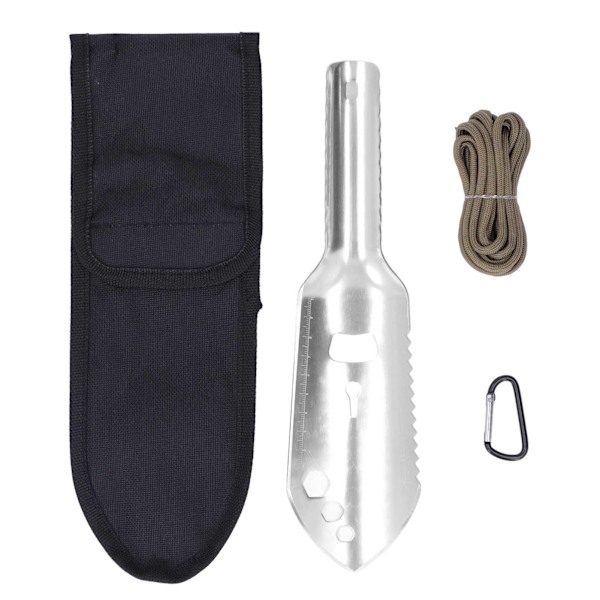 Multifunksjons Camping Spade Aluminiumlegering Liten Survival Multiverktøy Spade for Utendørs Vandring Sølv