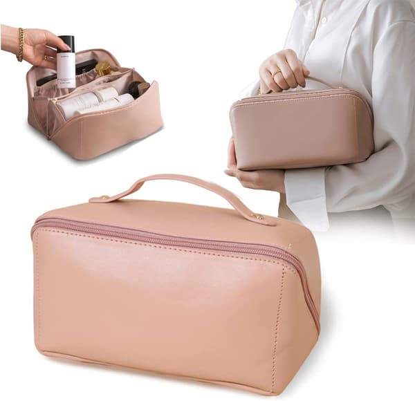 Stor rejse makeuptaske, læder makeuptaske, vandtæt