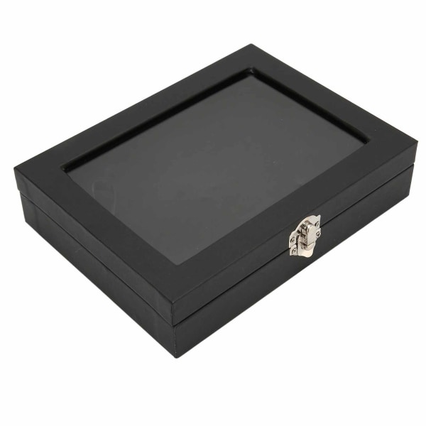 Pin Display Case Ordnet opbevaring Gennemsigtig støvtæt sort badge opbevaringsboks til boligsmykkebutik S