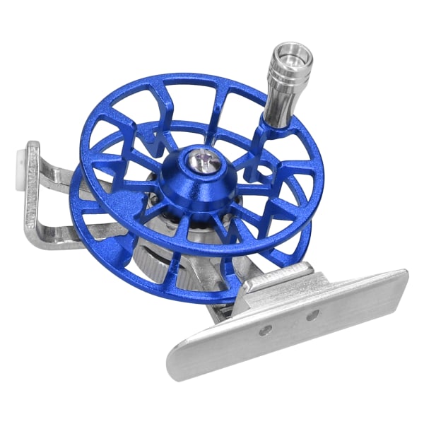 Bærbart isfiskehjul aluminiumslegering Højrehåndet fluefiskerhjul Arbejdsbesparende (blå)