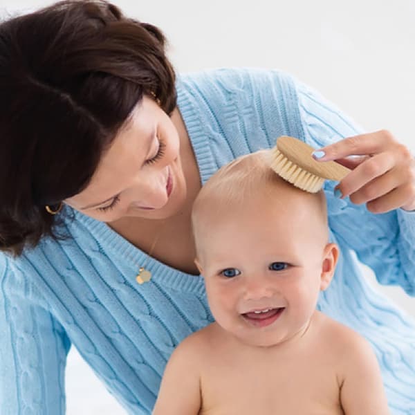 Babyhårbørste, naturlig brunt tre