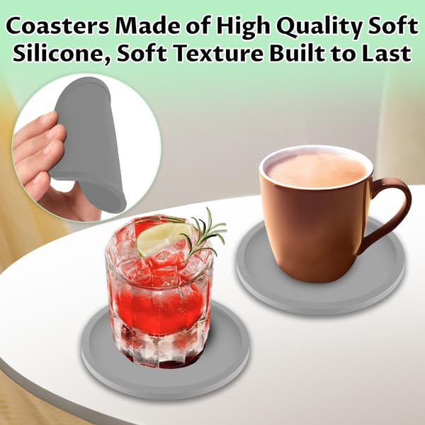 Grå coasters, sett med 8 runde silikon drikke coasters. Sklisikre koppmatter for kaffe, øl, vinglass og flasker. (Grå) grey