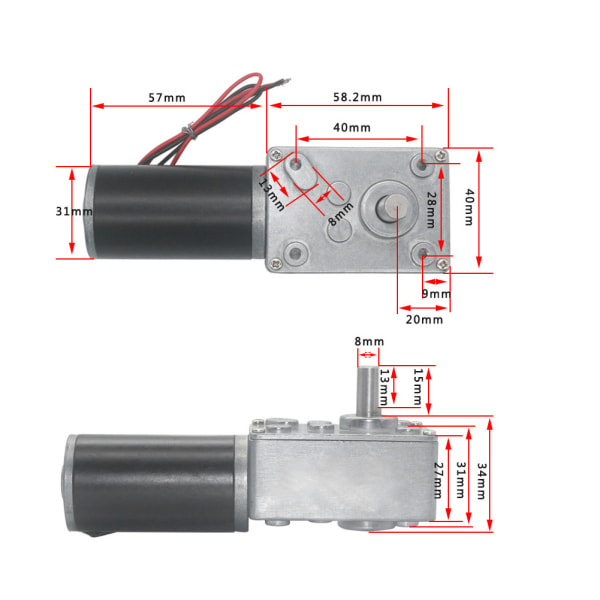 Käännettävä kierukkavaihdemoottori - 8mm akseli (1 kpl) 100RPM