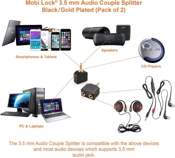 Hovedtelefon-splitter Y-splitter og han-lydstik til 2 hun-stik til iPhone, iPod, iPad og andre Apple-lydenheder 3,5 mm splitter