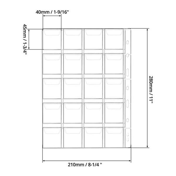 12-pack myntsamlarsidor, 9-håls pärmblad med 20 fickor à 45 mm