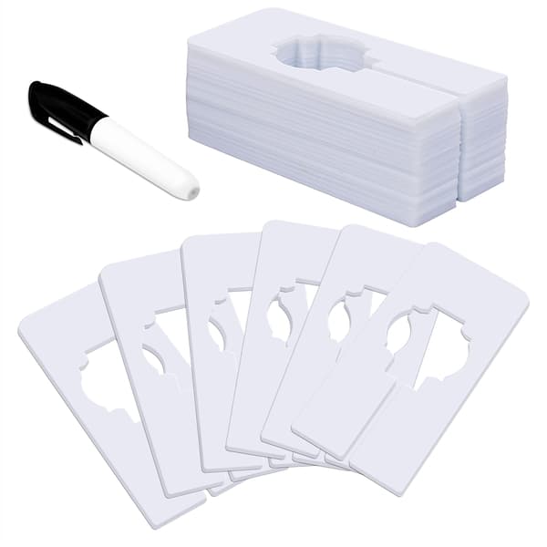 30-pack rektangulära vita plastgarderobsavdelare med märkpenna, skrivbara, återanvändbara 2\" x 5\" (1.4\" innerdiameter)