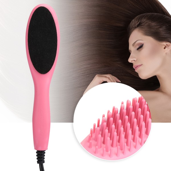 Mini elektrisk hårborste Snabbvärmande hårkam Håruträtningskam Rosa EU-kontakt 220V