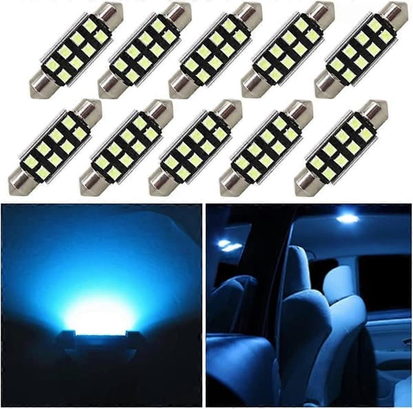 10 stk. isblå 41 mm festlige LED-bilpærer 2835SMD