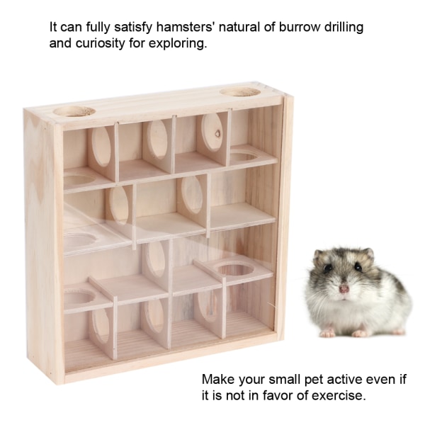 Hamster Maze Mus Mus Natural Wood Interactive Intelligent Pet Leke med akrylglass