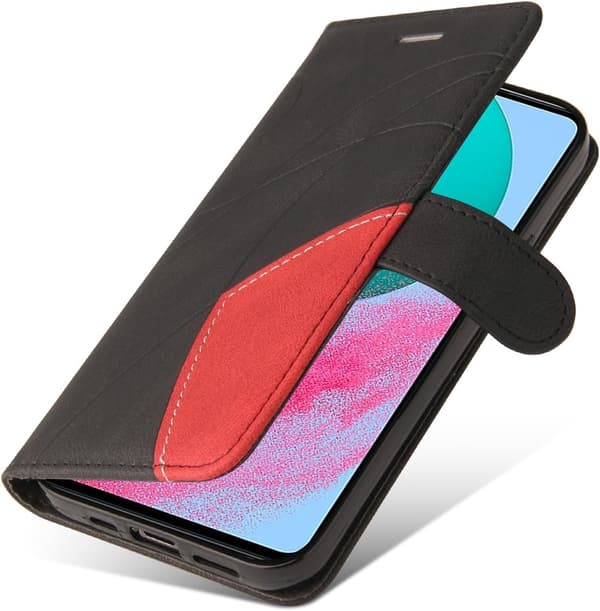 Samsung Galaxy A05S Etui Geometrisk, Stødsikkert Pung Etui PU Læder med Kortlommer Foldbart Stativ - Sort