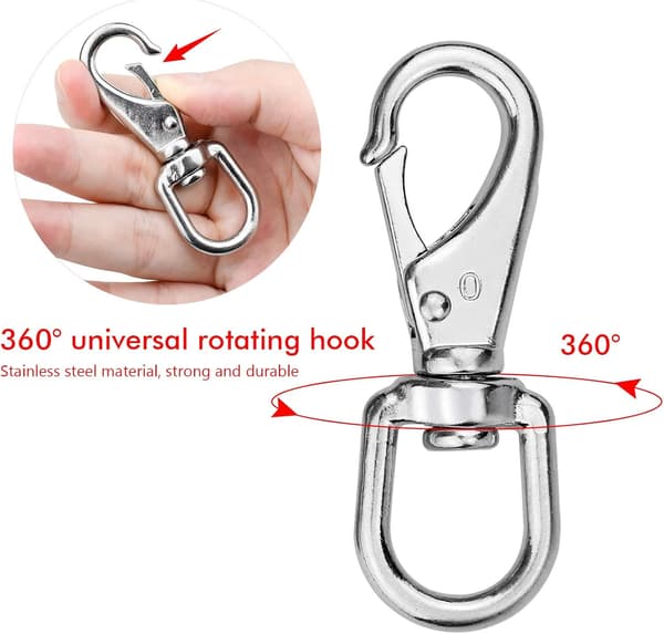2 stk 360° Svingbare Triggerklips Svingbare Snapkroker Rustfrie Klips Lås for Hundebånd Camping Vandring Nøkkelring