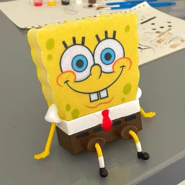 1 stk Sød Svamp Holder med 1 stk Spongebob Køkken Svamp, Køkken Rengøringssvamp, Køkkenvask Svamp Holder