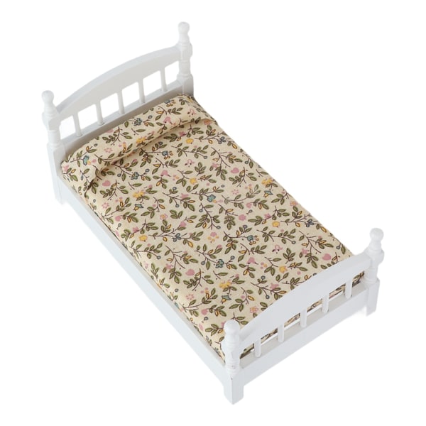 Tredukkehus seng 1: 12-skala miniatyr soveromsmøbelsett med madrasspute