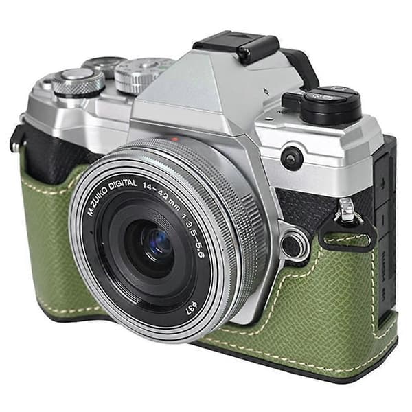 For Olympus OM-5 Camera Case Battery Opening Palm Texture PU Leather Half Body Bottom Protection - Green
