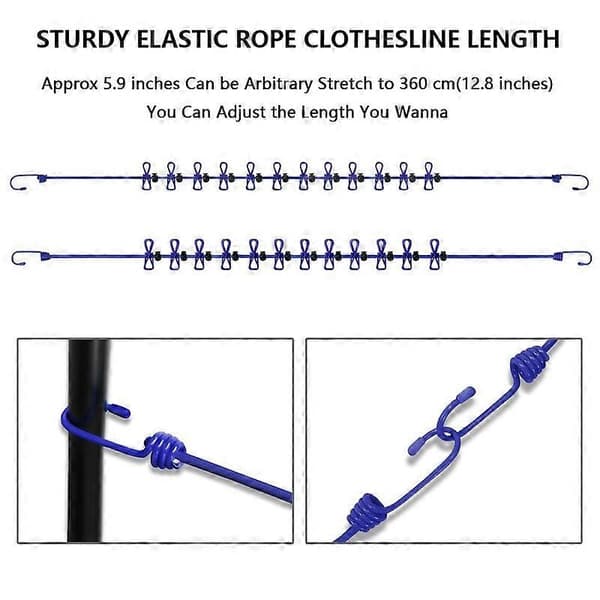 Portable Clothesline 2-pack, Travel Laundry Line with 12 Clips