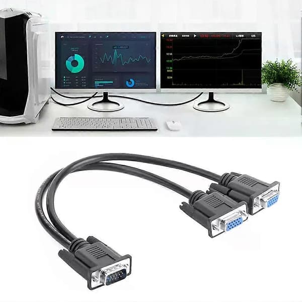 VGA Splitter Kabel 1 Computer til Dobbelt 2 Skærm Adapter Y Splitter Han til Hun VGA Kabel til Bærbar Stationær PC