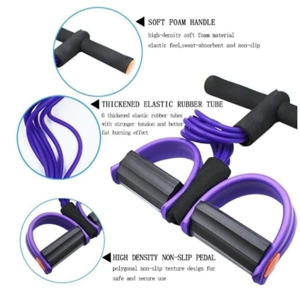 6-rørs modstandsbånd-sæt med pedal, elastisk latex-toningsreb til full-body hjemmetræning
