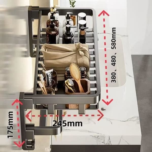 Badeværelseshåndklædeholder, Håndklædeholder i flyaluminium, Foldbar håndklædeholder til badeværelset, 48 cm