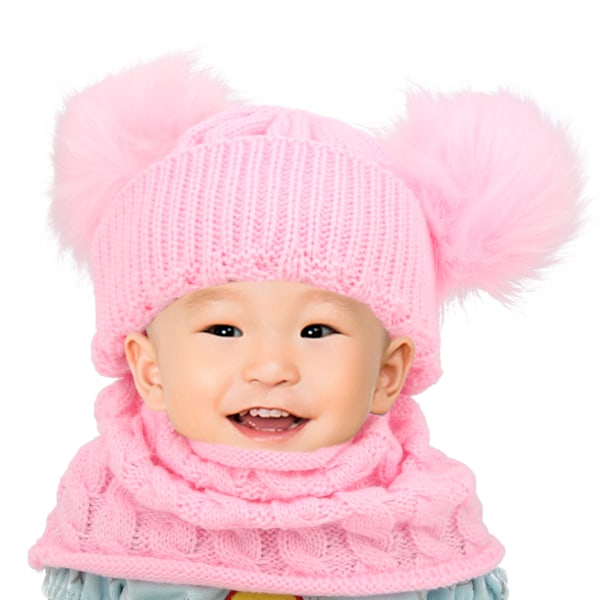 Børne Vinter Varmebevarende Strikket Hue Halstørklæde Lillebarn Baby Dreng Pige Sød HalsvarmerPink