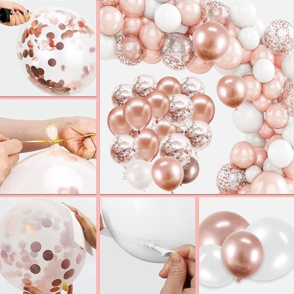 Rosa ballongbåge och rosa ballongkonfetti för bröllop, födelsedagar, examen, baby shower, svensexor, festdekorationer