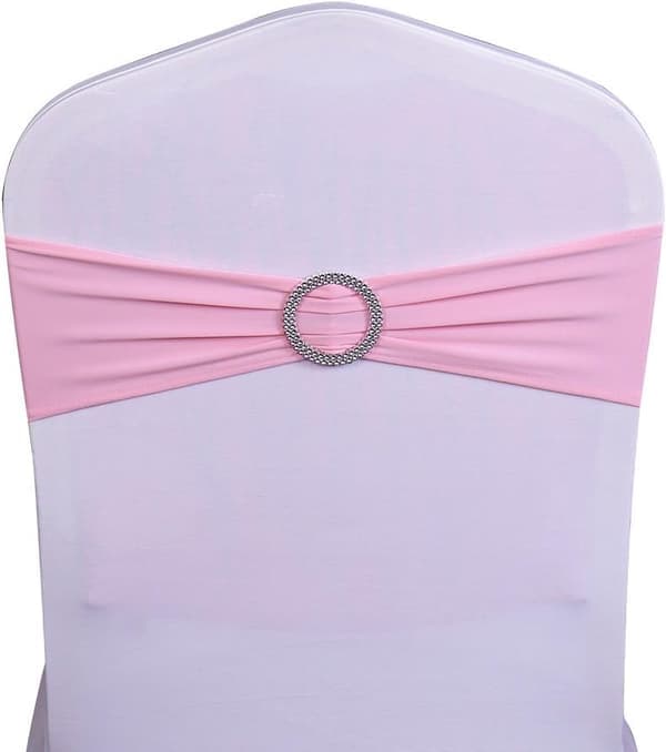 Elastisk stolehovedbånd med spænde Bryllupsstolssløjfe Lycra Polyester Spandex Pink 10 stk