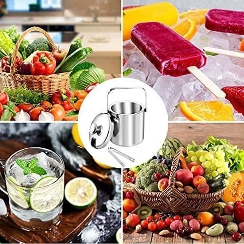 Iskøler - Isoleret 1,3L - 304 Rustfrit Stål - Sølv - Med Låg og Istang