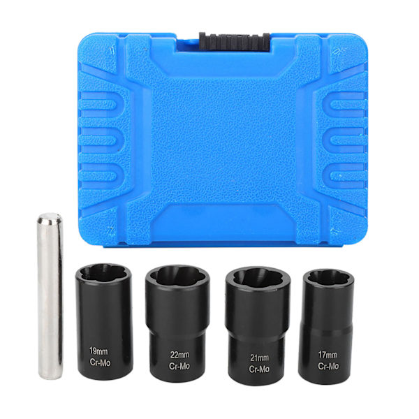Twist Pipenøkkelsett - 5-Dels Låsehjulmutter Bolt Stud Avtrekker (17mm, 19mm, 21mm, 22mm)