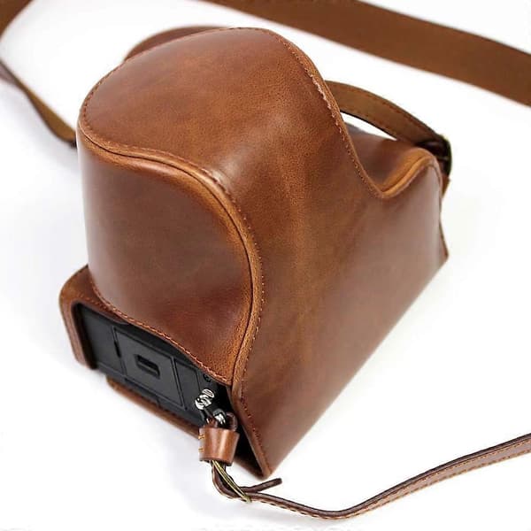 Q2W PU Leather Half Camera Case Cover for Sony A7C Camera - Coffee