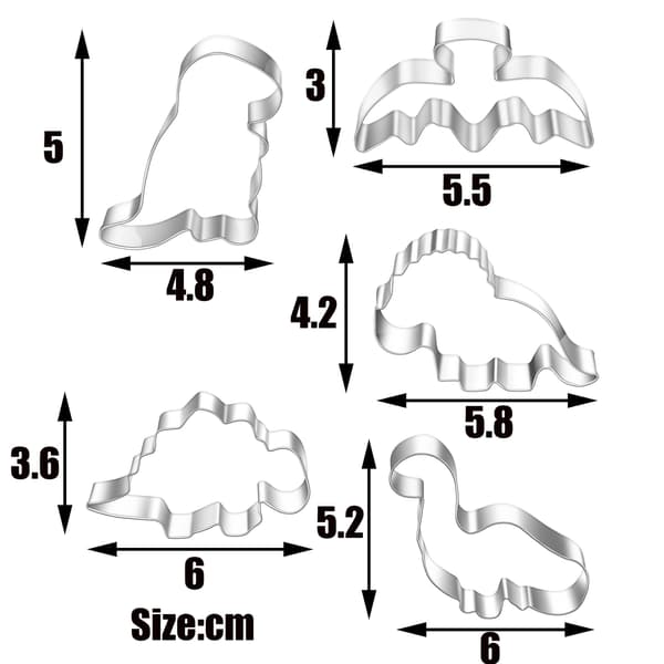 Dinosauriekakformar Set, Dinosauriesmörgåsform, 5 st Dino-formade kakformar, T-Rex, Pterosauria