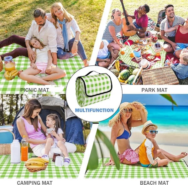 Picnicmatte, Vanntett Sammenleggbart Campingteppe, Grønn, 150x200cm, for Parker, Strender og Utflukter