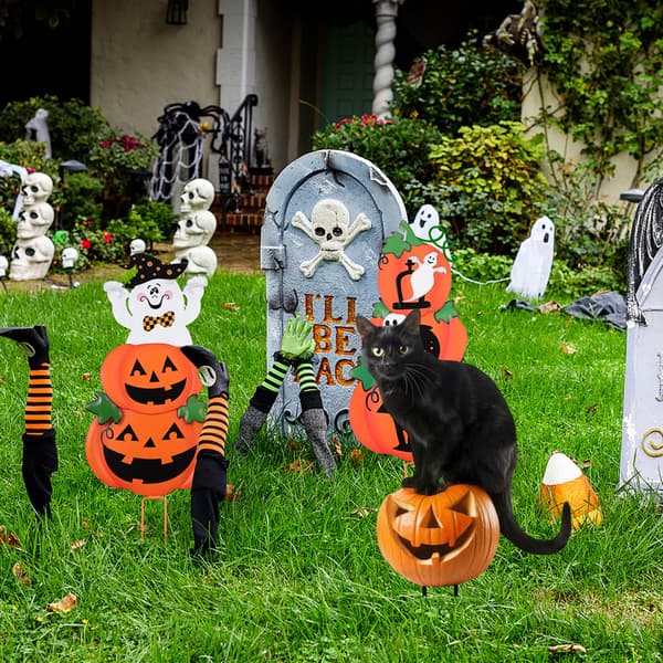 Halloween kattehavepynt, sød 25 cm metal kattepynt