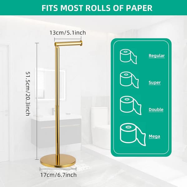 Toiletpapirholder i rustfrit stål, 5 ruller med tung base, rustfri, 15x56cm, Guld