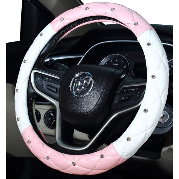 Diamond rattdeksel for kvinner (rosa + hvit), Bling rattdeksel for bil, 15" GM Diamond Crystal