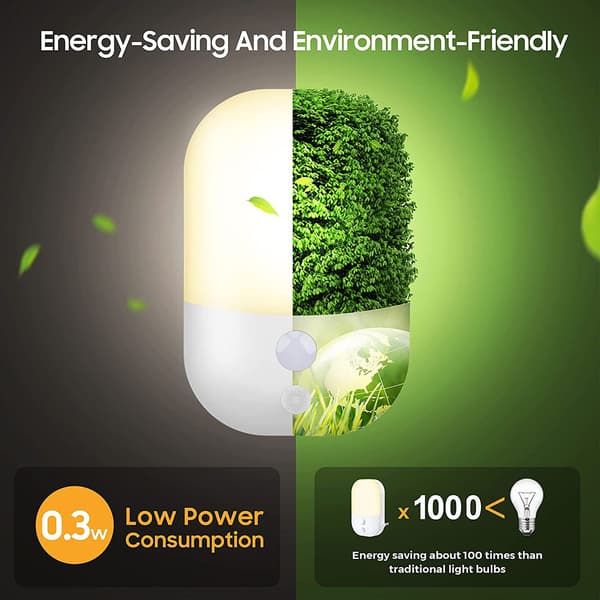 Vägglampa med skymningssensor för hall, trappor, sovrum, kök, 0,3W, 2-pack