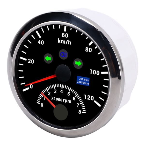 85 mm 120 km/h GPS Hastighetsmätare 0‑8000rpm Varvräknare Mätare LCD Röd bakgrundsbelysning för bilbåt Yacht RV Lastbil Svart