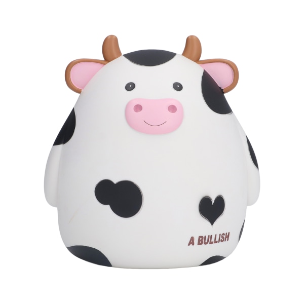 Lasten säästöpossu söpö pikku lehmä sarjakuvasuunnittelu ympäristöystävällinen hienot sileät linjat luonnonväriset kolikkopankki
